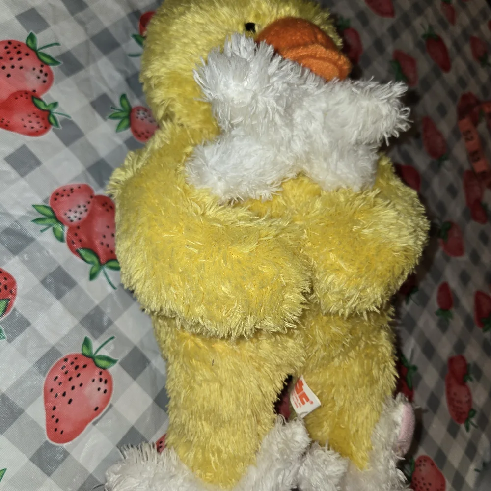 EASTER DUCK HOLDING RABBIT W/RABBIT SLIPPER SUPER FLUFFY SOFT BRIGHT BY PCB